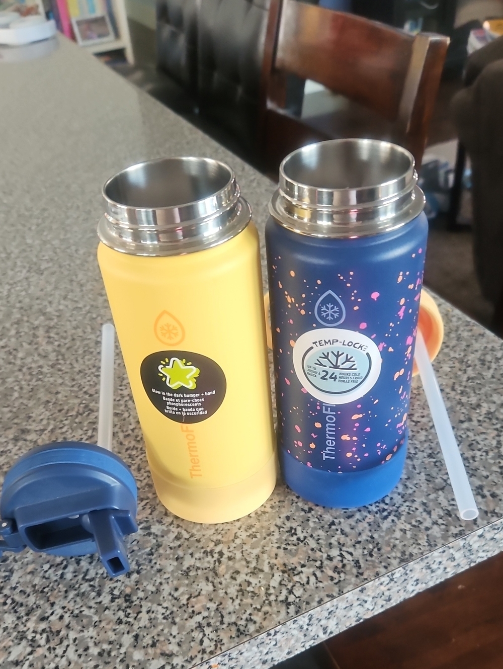ThermoFlask Double-Walled Insulated Bottles in Yellow and Blue